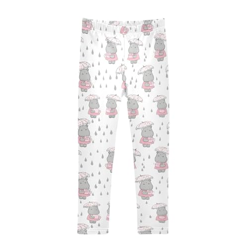 Cute Hippo Umbrella Girls Leggings Soft Stretch Workout Yoga Dance Pants for Kids Casual Tights