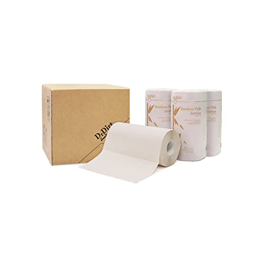 DrDirt Rollo de cocina, 4 rollos, rollo de papel de toallas de cocina de 2 capas, material de pulpa de bambú, embalaje sin plástico, tamaño más pequeño que el rollo de cocina de bambú normal para Cover