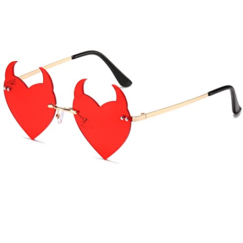Devil Horns Sunglasses for Women Men Fire Flame Demon Shaped Glasses Metal Frameless Prom Party Halloween Accessories