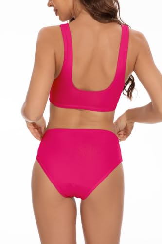Image of Beautikini Period Two Piece Swimwear Bikini Sets Mid Rise Swimsuit Sporty | Athleisure Crop Top Teens Coverage Removable Pads Scoop Back Soft Stretch Quick Dry Beach Pool Water Park 4-layer leakage