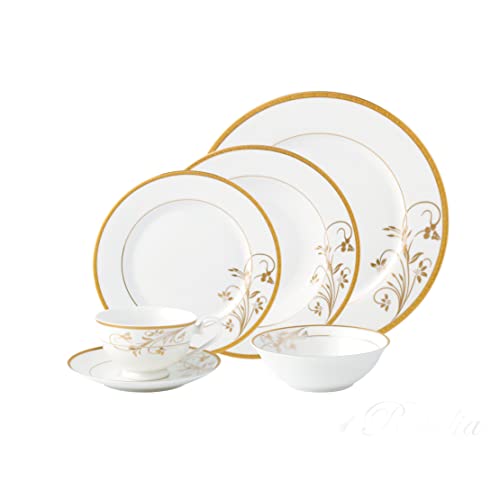Lorren Home Trends La Luna Bone China 57-Piece 24K Gold Floral Design Dinnerware Set, Service For 8 #TOP1