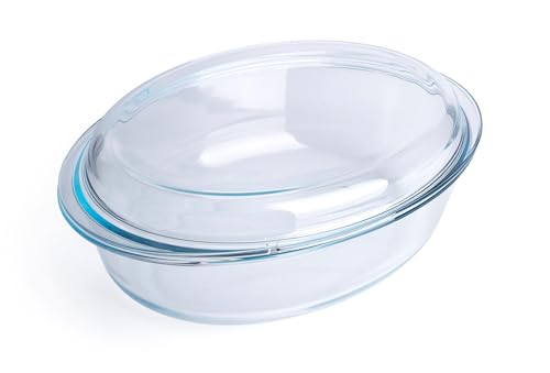 Plat à gratin ovale en verre trempé, plat à gratin en verre trempé avec couvercle en verre. Résistant au four, au congélateur et au lave-vaisselle - 5 litres