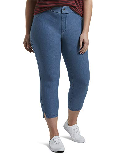 HUE Women's Ankle Slit Essential Denim Capri Legging, Medium Wash