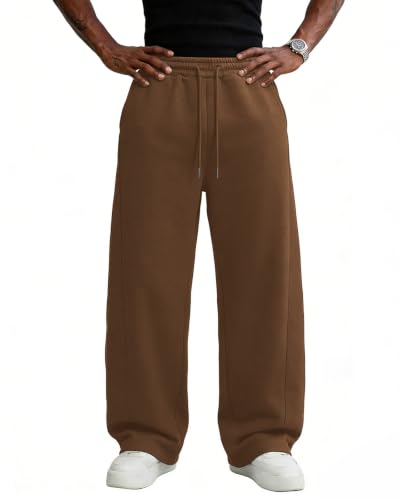 Image of Men's Baggy Sweatpants Cotton Fleece Wide Leg Lounge Sweat Pants Drawstring Waist Jogging Pants with Pockets