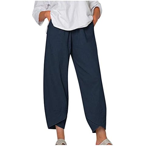 PMDKLSPQ Pantalones de Lino para Mujer Cover