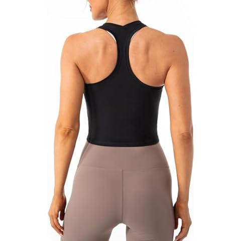 Lavento Women's Racerback Crop Tank Workout Running Yoga Tops (Black, Medium) Cover