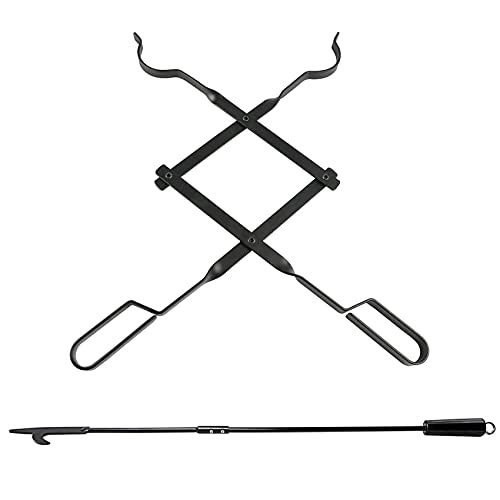 Stanbroil 26" Long Outdoor Campfire Fireplace Tongs And 36-Inch Black Steel Fireplace Fire Pit Poker Bundle #TOP15
