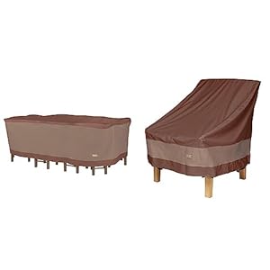 Duck Covers Ultimate Waterproof Rectangular/Oval Patio Table with Chairs Cover, 107 Inch & Ultimate Waterproof 27 Inch Patio Chair Cover, Outdoor Chair Covers, Mocha Cappuccino