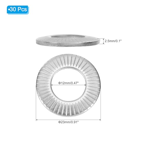 patikil 304 stainless steel flat washers 30 pack m12x23mm belleville spring disc washer conical knurled metric gasket for automotive industrial construction