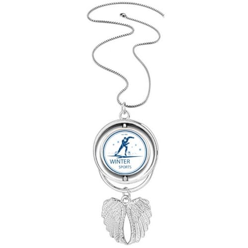 Collier ailes d'ange et bottes de ski en argent pour passionnés de montagne