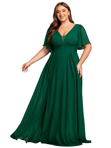 Robe longue élégante grande taille US20 trapèze vert foncé