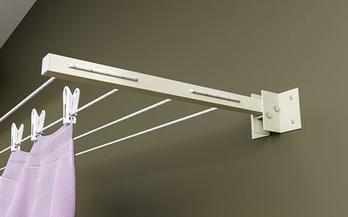 Image of BonKaso Powder Coated Metal Cloth Drying Stand Foldable for Wall Mounted /Cloth Drying Rack /Clothes Hanger for Home Or Balcony with 40 Feet Rope and Fasteners Set (37.5D x 6.5W x 6.5H cm)