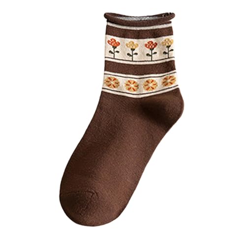 Qianly 10 Pairs Socks Woman Socks Non Slip Machine Wash Soft Elastic Fashion Low Cut Socks Casual for Teens Women Gift Mom Girls, Brown Floral4