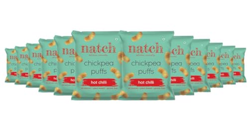 Image of Natch Chickpea Protein Puffs, Healthy Snacks, Rich in Fiber, Not Fried Not Baked Gluten Free, Vegan, Trans Fat Free, Hot Chilli, 20g each (Pack of 12)