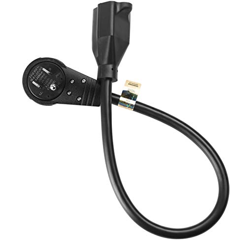 Maximm Cable 1 Foot 360° Rotating Flat Plug Extension Cord/Wire, 3 Prong Grounded Wire 16 Awg Power Cord - Black - UL Listed