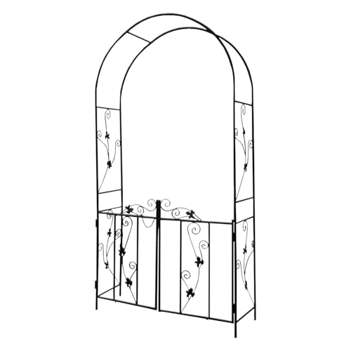 Arche De Jardin avec Porte pour Les Plantes Grimpantes, Arceau De Entrée Pergola pour Extérieur Décoration Arche De Tonnelle en Métal, L110 X W37 X H214cm(Noir)