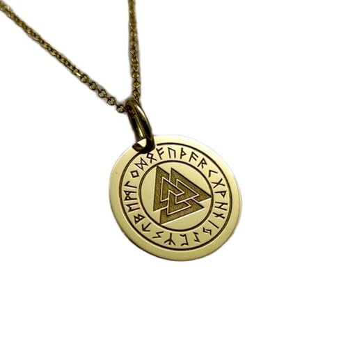 Collier pendentif pièce gravée Valknut LK_PNDN_1783 chaîne argent plaqué or