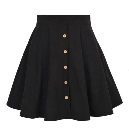 Womens Button Front Mini Skirt A-Line Pleated Corduroy Flowy Swing Skirts Women High Waist Summer Vintage Casual Skirt