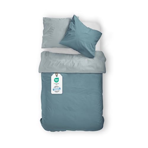 BLUE MOON Bettwäsche 135x200 cm Satin Bettwäsche-Sets 100% Baumwolle Wendebettwäsche - Made in EU - 1x Bettbezug 135x200 cm und 1x Kopfkissenbezug 80x80 cm (Aqua, Bettbezug 135 x 200 + 80 x 80 cm)