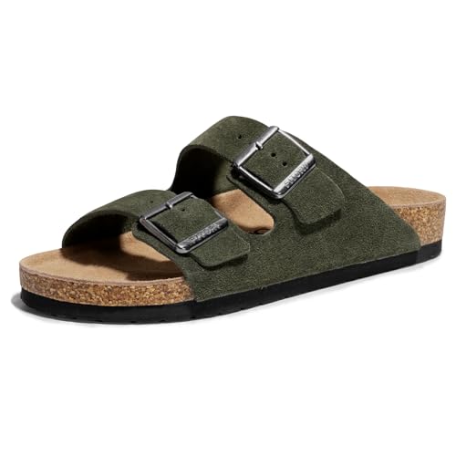 FITORY Mens Sandals,Arch Support Slides Adjustable Buckles Cork Footbed | Genuine Leather Insole,Non-Slip,Open Toe,Double Straps,Casual,Comfortable,Indoor and Outdoor,Beach,Summer,Vacation