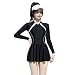Costume da bagno donna in poliestere siamese aggiungere fertilizzante di grandi dimensioni gonna stile cerniera maniche lunghe copertura stomaco MUJIN (taglia : 3XL)