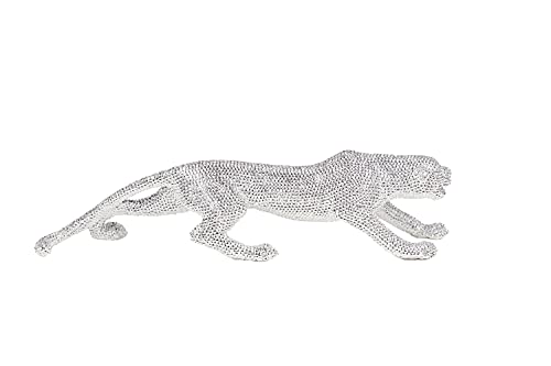 Deco 79 Polystone Leopard Bejeweled Sculpture, 23" X 5" X 6", Silver #TOP7