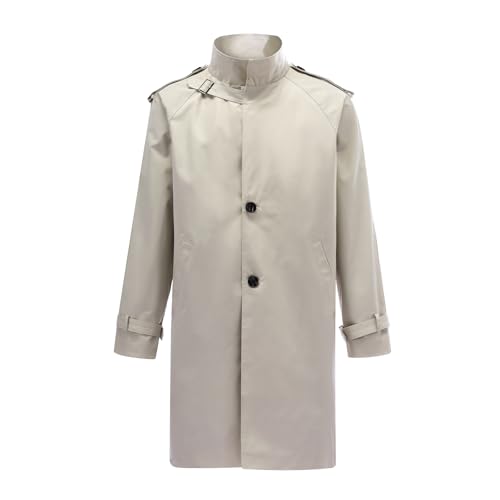 Allthemen Trench Homme Long d'affaires Simple Boutonnage Manteau Classique Casual Automne Coupe-vent Beige L