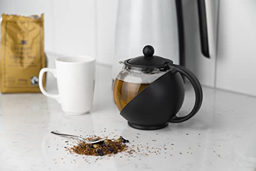 Café Ole CMP-07TP Everyday Round Tea Pot Infuser Basket Glass Teapot Loose Leaf 700 ml/24 oz, Black