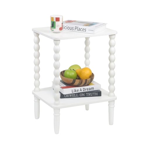 Fultyle White End Table, Small Side Table with Storage Shelf, 2-Tier Modern NightStand for Bedroom, Living Room, Small Spaces (White)