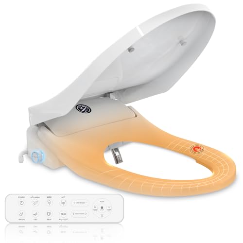 ARTETHYS Electronic Bidet Toilet Seat, Soft Close Smart Heated Toilet Seats with Remote Control and Knob, Warm Air Drying, Self-Cleaning Nozzle, Adjustable Warm Water, LED Display, Elongated