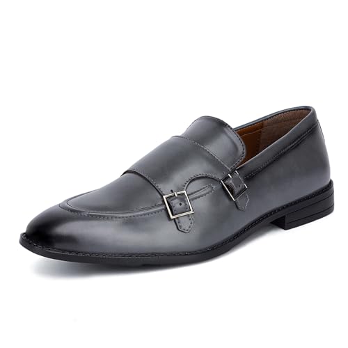 Image of LOUIS STITCH Oxford Formal Shoes for Men | Slip-on Monk Style | Office Shoes for Men | Ideal for Business, Casual, Parties | Solid Ash Grey UK Size 09 (LSRG FM)