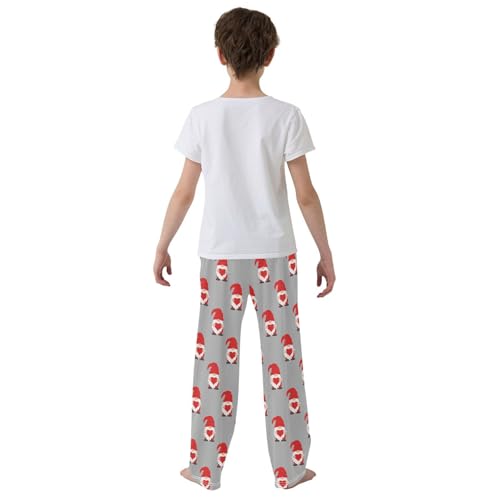 Gnome Red Love Heart Boys Long Pants Soft Trousers Elastic Waist Kids Lounge Bottoms with Pockets S-XL3