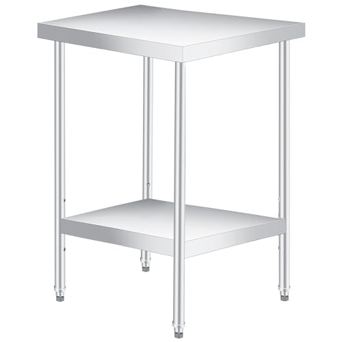 Image of Stainless Steel Table, 24 inch x 24 inch Heavy Duty Worktable with Adjustable Undershelf, 2 Tier Metal Prep Table for Commercial Kitchen, Restaurant, Garages