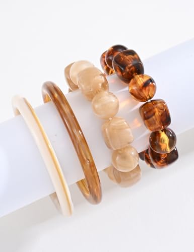 FAXHION Stackable Stretch Beaded Bracelet Set for women,Brown - image 3