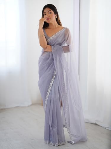 Image of AKHILAM Women's Net Embellished Saree With Unstitched Blouse Piece (AARYAN17101 KR Parent)