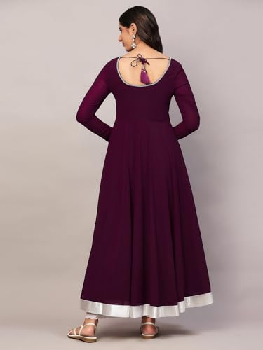 Image of KZA Women's Georgette Hand Embroidered Flared Anarkali Suit for Women | Full Sleeves Flare Anarkali Dress for Woman | Ethnic Flared Anarkali Kurta for Women