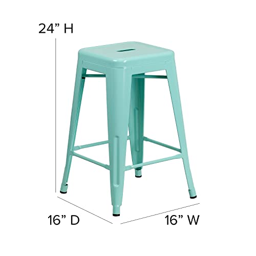 Flash Furniture Kai Commercial Grade 24" High Backless Mint Green Indoor-Outdoor Counter Height Stool #TOP2