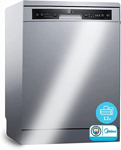 MIDEA Lave Vaisselle 60 cm Pose Libre Gris 12 Couverts - Lave-vaisselles Inox avec 5 programmes de lavage intégrés - Robotic Dishwasher avec Filtre antibactérien et programmes horaires