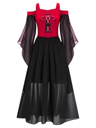 Vestido Medieval para Niñas Talla 12 Años Rojo