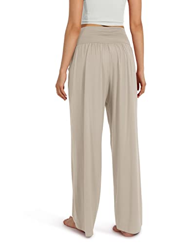 Ododos Women's Wide Leg Palazzo Lounge Pants With Pockets Light Weight Loose Comfy Casual Pajama Pants-28 Inseam, Light Beige, X-Large #TOP3