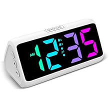 Netzu Loud Alarm Clock for Heavy Sleepers, RGB Alarm Clocks for Bedrooms Seniors Kids, Plug in Digital Clock with 5 Dimmers, 2 Alarms, 4 Volumes and Snooze White