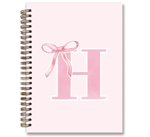 foedor Coquette Trendy Preppy Pink Bow Spiral Notebook,Initial H Journal Personalized Teen Girl Gifts,Monogrammed Gifts for Women Teen Girl,College Ruled Hardcover Spiral Notebook 5.5 x 8.3