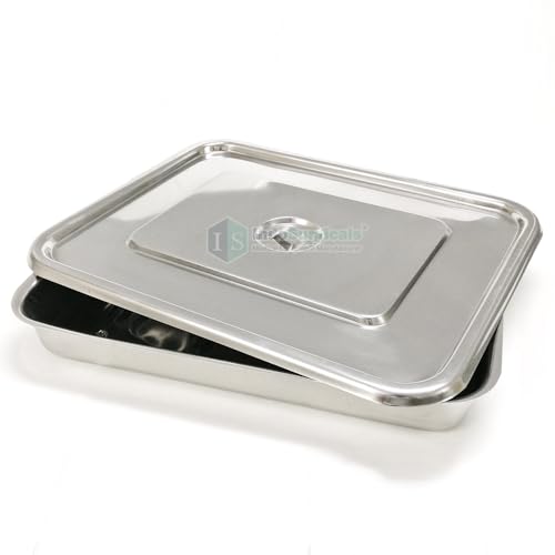 Image of IS IndoSurgicals Stainless Steel Instrument Tray with Cover, Deluxe Quality (1, 18 inchX12 inchX2 inch)
