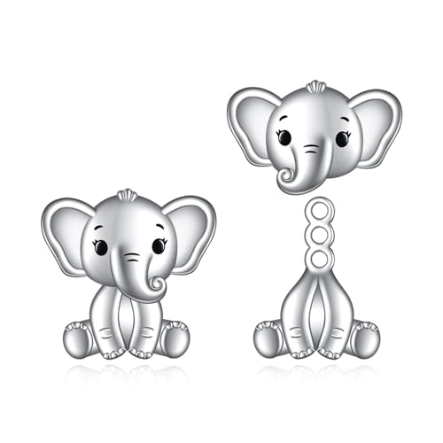 Elephant Earrings for Women Sterling Silver Elephant Stud Earrings Animal Ear Jacket Jewelry Hypoallergenic Front Back Gifts for Women