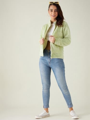 Image of Modeve Women Solid Full Sleeve Fur Standard Length Jacket For Winter