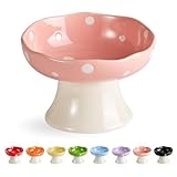 TRUNDISAN Ceramic Raised Cat Bowl, Mushroom Shaped Tilted Feeding Dish, Whisker Friendly Wide Design, Dishwasher Safe for Indoor Cats