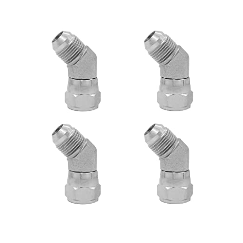 Image of (4-PACK) 6502-08-08 Hydraulic Hose Adapter Fitting 1 /2 inch Male JIC 37Flare（3 /4 inch-16UNF）x 1 /2 inch Female JIC 37Swivel(3 /4 inch-16UNF) 45Elbow Pipe Joints Carbon Steel