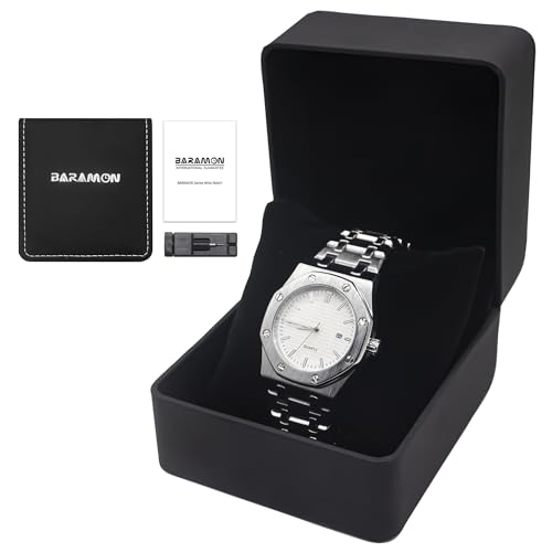 BARAMON Men's Watches, Royalty Stainless Steel Quartz Movement Date Male Clock Waterproof Luminous Hands Casual Business Wrist Watches for Men