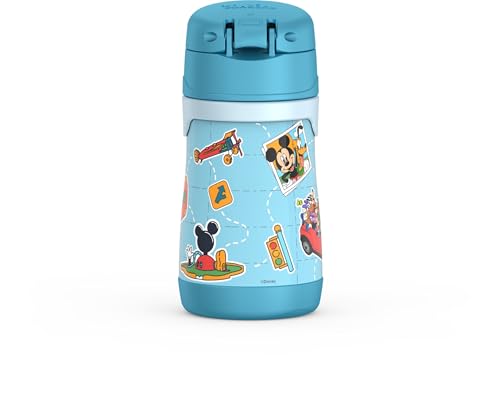Image of Thermos Baby 10 oz. Stainless Steel Bottle with pop-up straw, Mickey and Friends