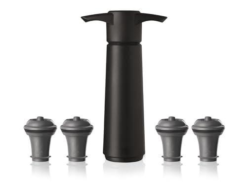 Vacu Vin Original Wine Saver Pump with 4 Vacuum Wine Stoppers Wine Bottle Stopper and Wine Preserver for Red or White Wine Black